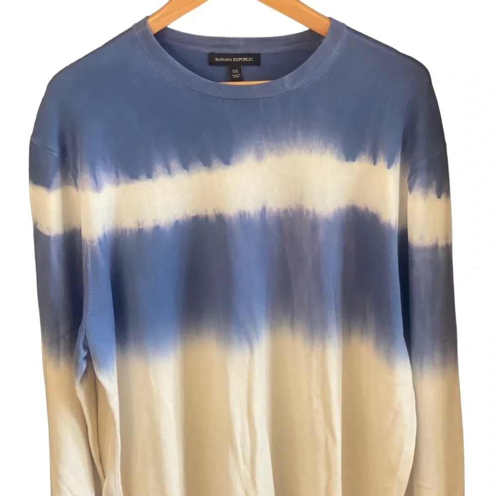 Banana Republic Blue/Cream Striped Tie Dyed Sweatshirt. Size XXL. - Picture 3 of 8